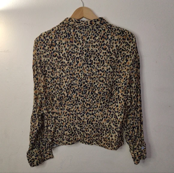 Zara Trf Collection Leopard Print Button Down Blouse Size XL - Picture 7 of 12
